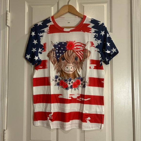 Tops - Stars and Stripes Cow Print Women's Tee
